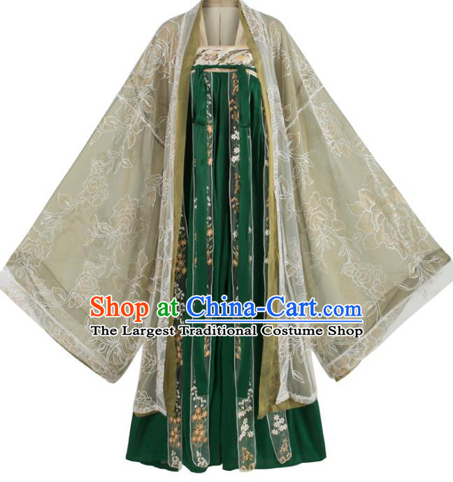 China Ancient Palace Princess Green Hanfu Dress Garments Traditional Tang Dynasty Court Lady Historical Clothing