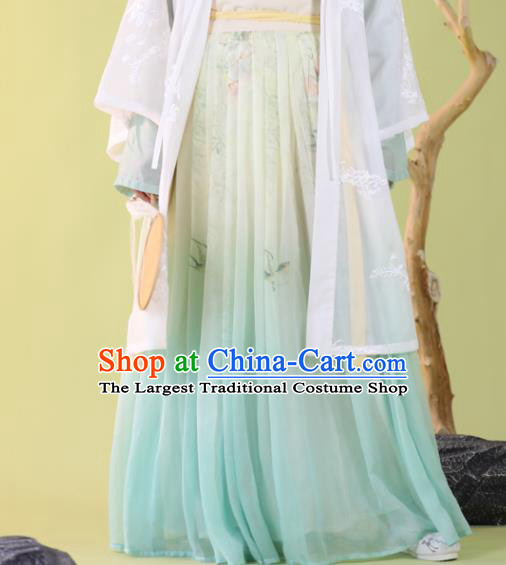 Traditional China Song Dynasty Young Beauty Historical Clothing Ancient Nobility Lady Blue Hanfu Dress Garments