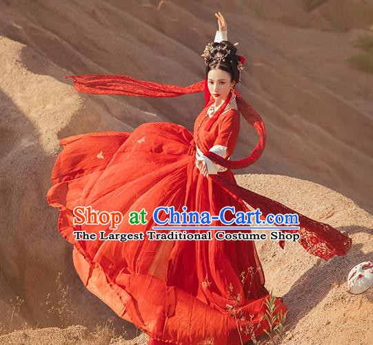 China Ancient Court Lady Red Hanfu Dress Apparels Traditional Tang Dynasty Palace Princess Historical Clothing Full Set