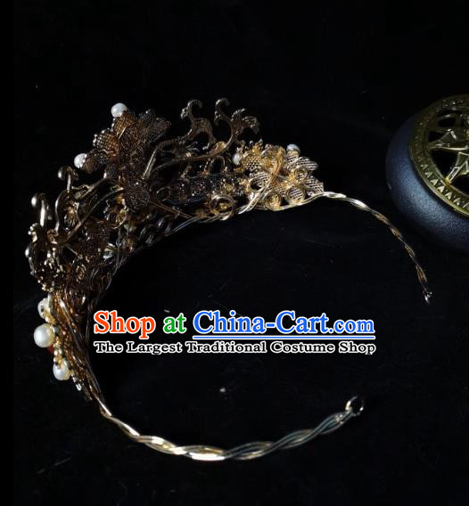 China Traditional Hanfu Tassel Hair Crown Ancient Court Woman Hair Accessories Ming Dynasty Empress Golden Dragon Hair Clasp
