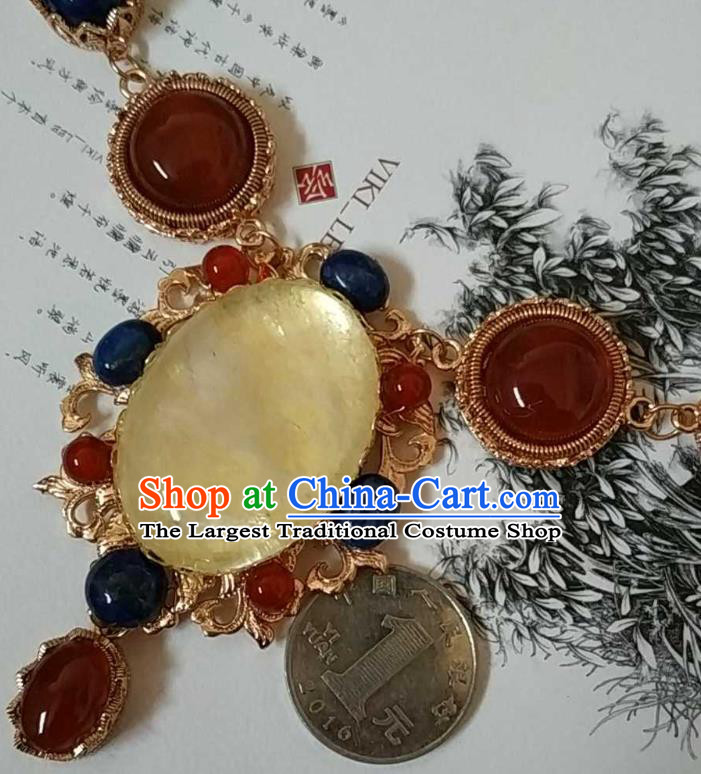 Handmade Chinese Tang Dynasty Empress Gems Necklace Accessories Traditional Ancient Princess Agate Necklet