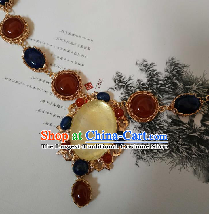 Handmade Chinese Tang Dynasty Empress Gems Necklace Accessories Traditional Ancient Princess Agate Necklet
