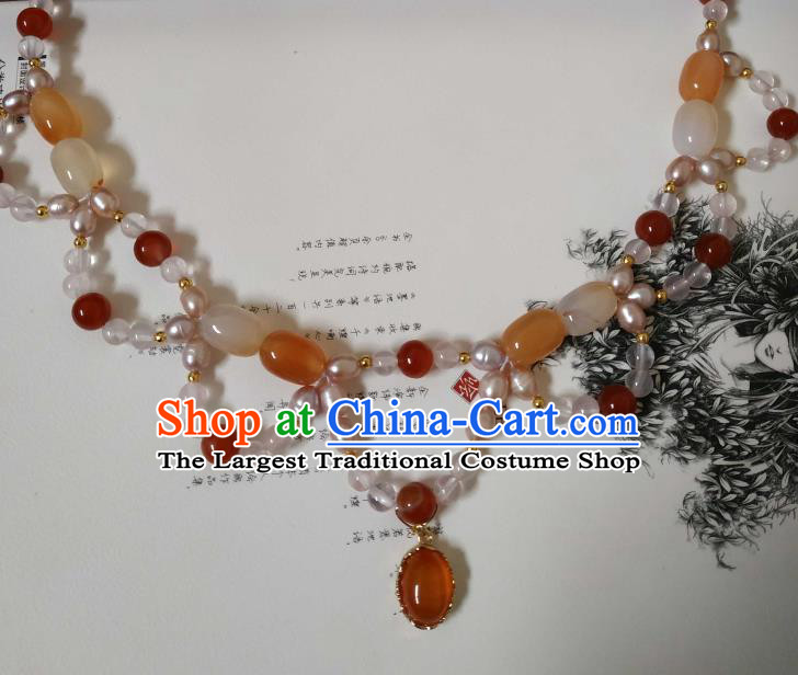 Handmade Chinese Ming Dynasty Noble Lady Necklet Accessories Traditional Ancient Princess Agate Necklace