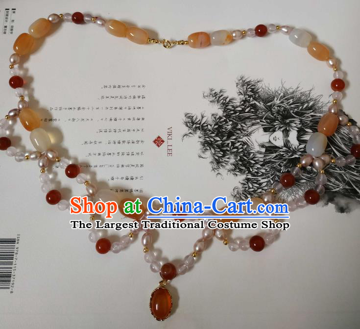 Handmade Chinese Ming Dynasty Noble Lady Necklet Accessories Traditional Ancient Princess Agate Necklace