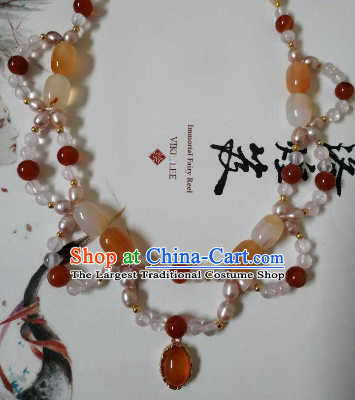 Handmade Chinese Ming Dynasty Noble Lady Necklet Accessories Traditional Ancient Princess Agate Necklace