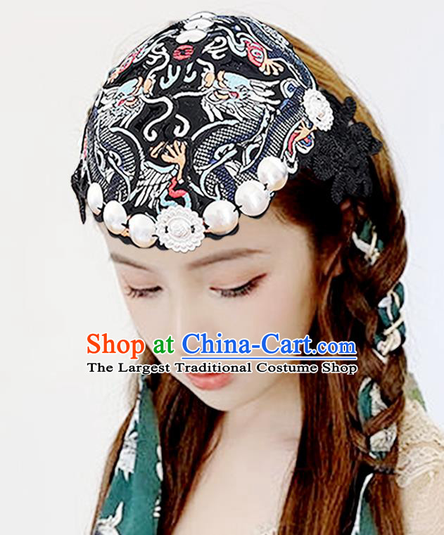China Ethnic Folk Dance Hair Accessories Yunnan Minority Woman Embroidered Black Hair Clasp