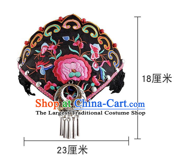 China Ethnic Folk Dance Hair Accessories Yunnan Minority Woman Hair Clasp Handmade Embroidered Black Headband