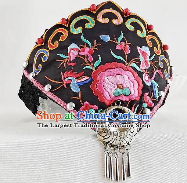 China Ethnic Folk Dance Hair Accessories Yunnan Minority Woman Hair Clasp Handmade Embroidered Black Headband