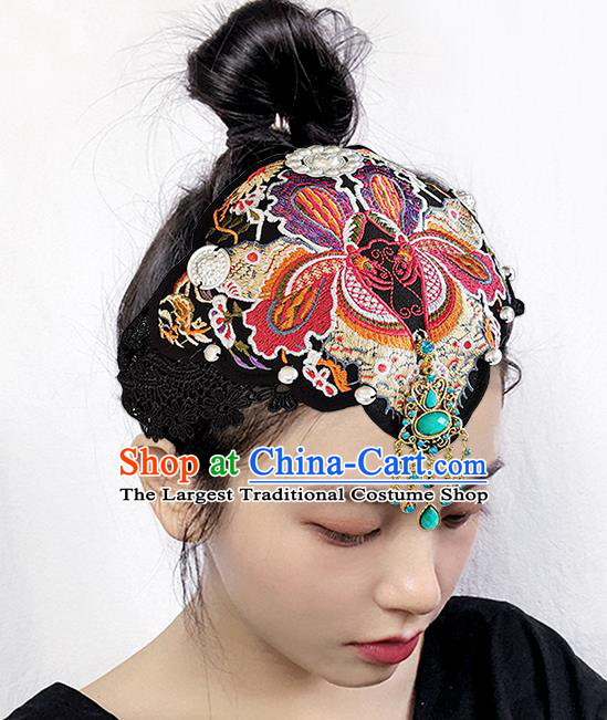 China Ethnic Folk Dance Headband Yunnan Minority Woman Hair Clasp Handmade Embroidered Butterfly Hair Accessories