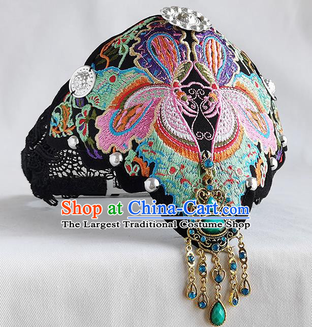 China Embroidered Butterfly Hair Accessories Handmade Ethnic Folk Dance Headband Yunnan Minority Woman Hair Clasp