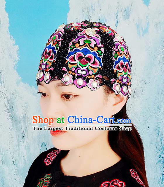China Handmade Folk Dance Headband Yunnan Minority Woman Embroidered Hair Clasp Ethnic  Knitted Hat Headwear