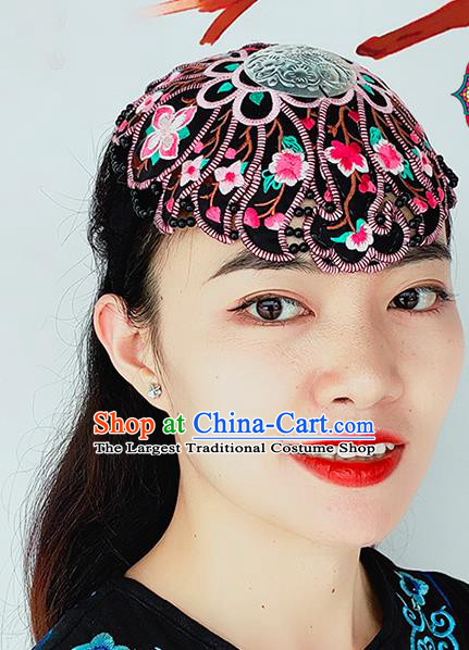China Yunnan Minority Woman Embroidered Hair Clasp Ethnic Dance Headwear Handmade Silver Headband