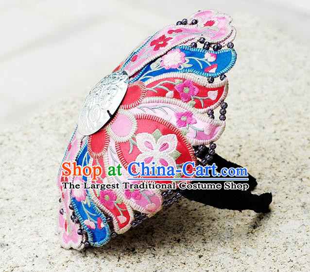 China Yunnan Minority Hair Clasp National Woman Embroidered Headwear Handmade Ethnic Dance Pink Headband