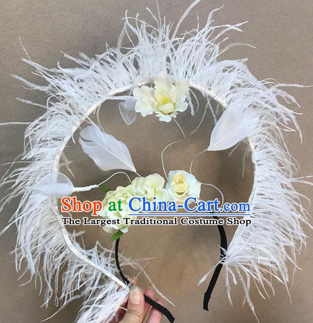 Top Stage Show Headdress Catwalks White Feather Hair Clasp Cosplay Angel Hair Accessories Baroque Giant Hair Crown