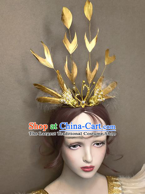 Top Cosplay Angel Hair Accessories Baroque Giant Hair Crown Stage Show Headdress Catwalks Golden Swan Hair Clasp