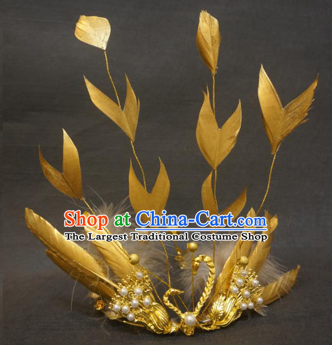 Top Cosplay Angel Hair Accessories Baroque Giant Hair Crown Stage Show Headdress Catwalks Golden Swan Hair Clasp