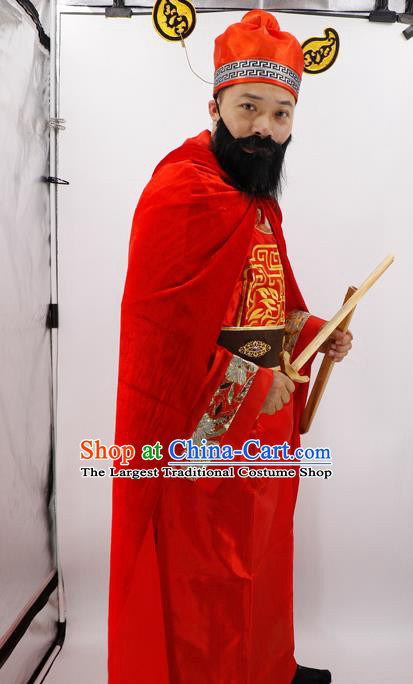 China Ancient Tang Dynasty Official Garment Costumes Cosplay Taoism God Zhong Kui Red Clothing and Hat