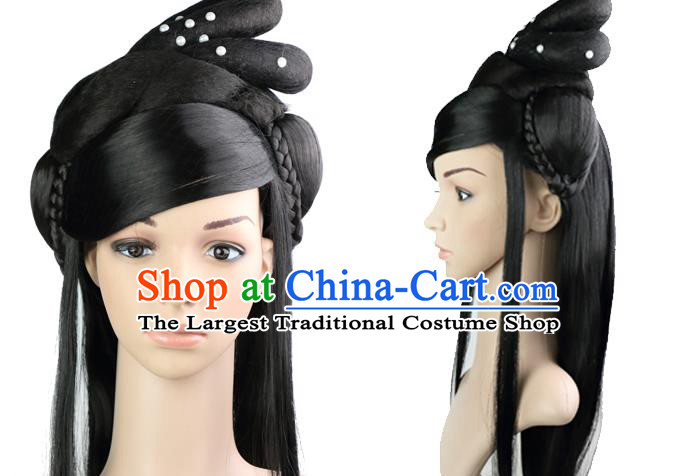 Chinese Classical Dance Headdress Qin Dynasty Palace Princess Wigs Sheath Ancient Goddess Hair Chignon