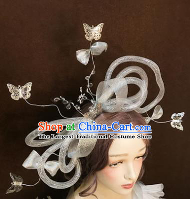 Top Cosplay Flowers Fairy Argent Hair Clasp Baroque Bride Hair Crown Stage Show Giant Headdress Catwalks Hair Accessories
