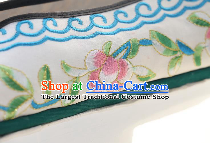 Chinese Qing Dynasty Princess Saucers Shoes Ancient Palace Lady Embroidered White Satin Shoes