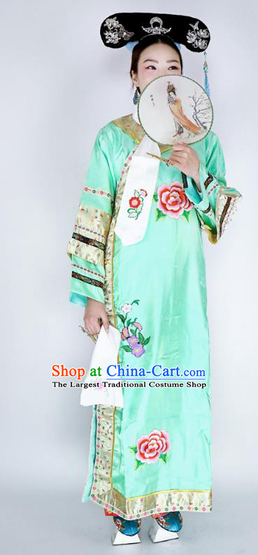 China Qing Dynasty Court Woman Clothing Ancient Imperial Concubine Garment Costume Drama Empresses in the Palace Zhen Huan Green Dress and Headpiece