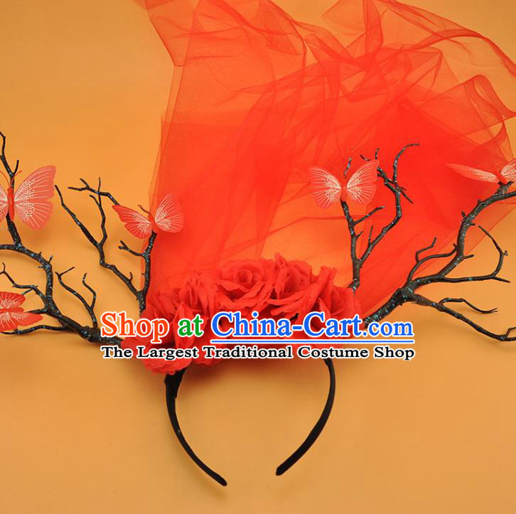 Top Halloween Fancy Ball Hair Clasp Gothic Bride Giant Headdress Cosplay Hair Accessories Christmas Princess Red Rose Hair Crown