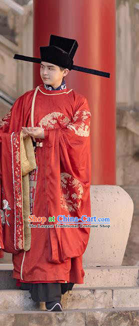 China Song Dynasty Wedding Apparels Traditional Red Hanfu Garments Ancient Official Robe Historical Clothing and Hat