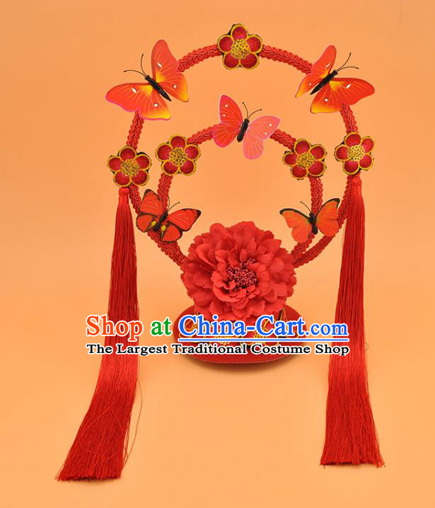 Chinese Court Red Butterfly Top Hat New Year Catwalks Deluxe Headwear Stage Show Hair Crown