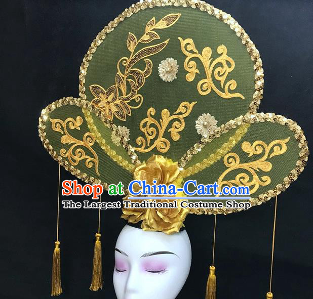 Chinese Traditional Court Golden Rose Top Hat Handmade Catwalks Deluxe Headwear Qipao Stage Show Hair Crown