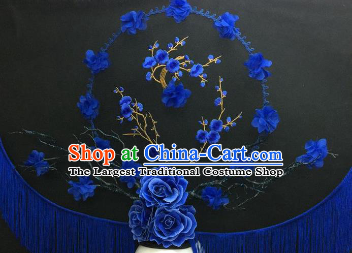 Chinese Handmade Fashion Show Giant Hair Crown Traditional Stage Court Embroidered Plum Top Hat Cheongsam Catwalks Deluxe Tassel Headwear