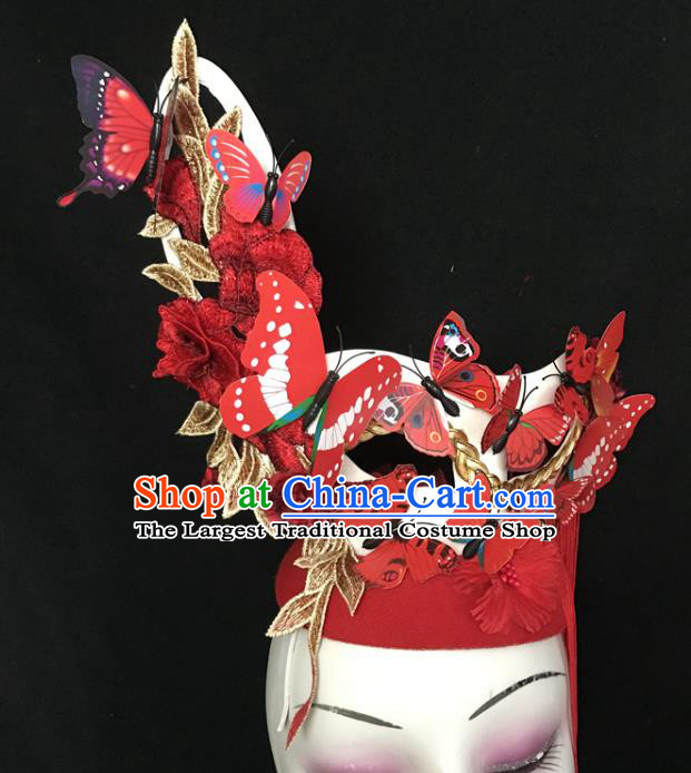 Top Catwalks Red Tassel Royal Crown Rio Carnival Hair Clasp Brazil Parade Headdress Halloween Cosplay Hair Accessories