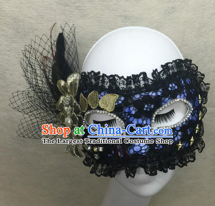 Handmade Halloween Cosplay Black Lace Mask Costume Party Blinder Headpiece Rio Carnival Feather Face Mask
