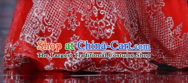 Custom Girl Princess Sequins Clothing Stage Show Red Full Dress Children Catwalks Dance Garment Costume