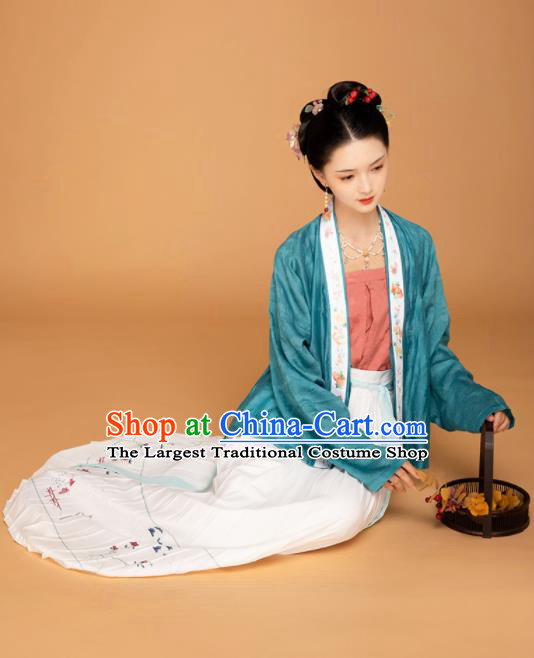 China Traditional Song Dynasty Young Woman Historical Clothing Ancient Country Lady Hanfu Dress Garment Costumes Full Set