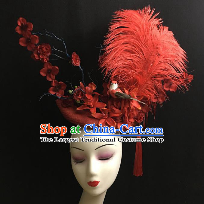 Top Halloween Cosplay Queen Hair Accessories Catwalks Red Feather Royal Crown Rio Carnival Top Hat Brazil Parade Headdress