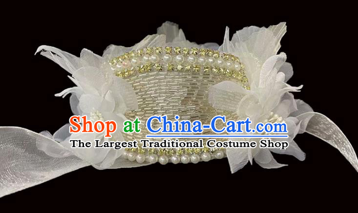 Professional Children Stage Performance Hair Accessories Christmas Day White Veil Headwear Girl Princess Pearls Royal Crown