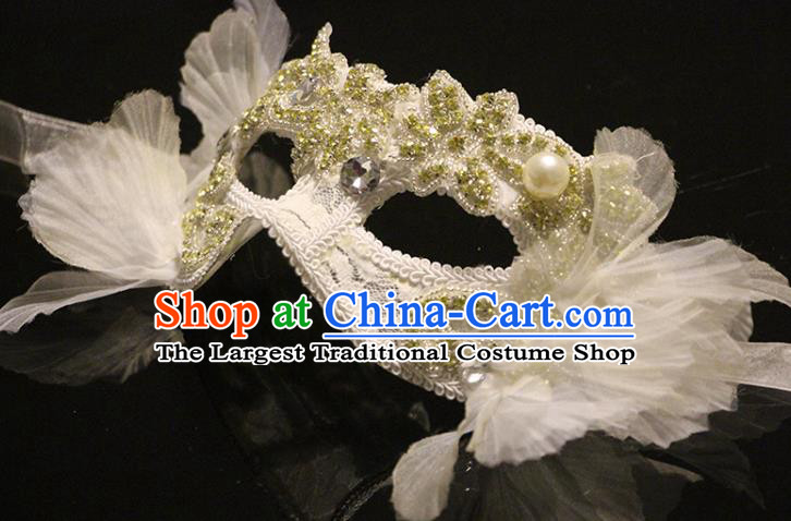 Handmade Brazil Carnival White Lace Mask Halloween Cosplay Sequins Face Mask Costume Party Gothic Princess Headpiece