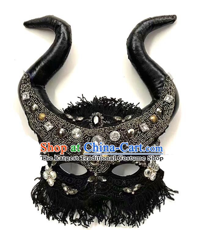 Handmade Costume Party Gothic Queen Headpiece Brazil Carnival Ox Horn Mask Halloween Cosplay Witch Face Mask