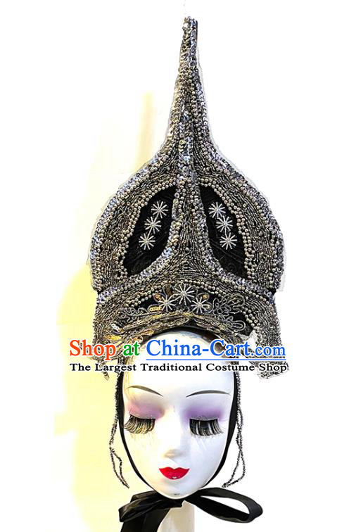 Top Carnival Parade Headdress Baroque Queen Black Hat Cosplay Goddess Hair Accessories Halloween Catwalks Royal Crown