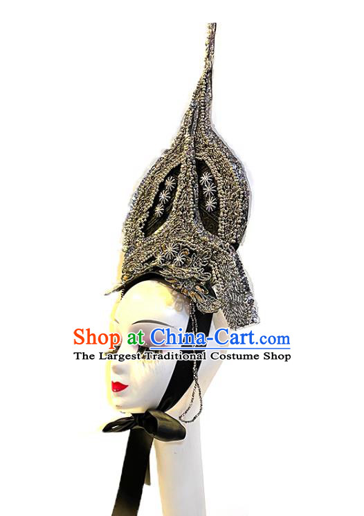 Top Carnival Parade Headdress Baroque Queen Black Hat Cosplay Goddess Hair Accessories Halloween Catwalks Royal Crown