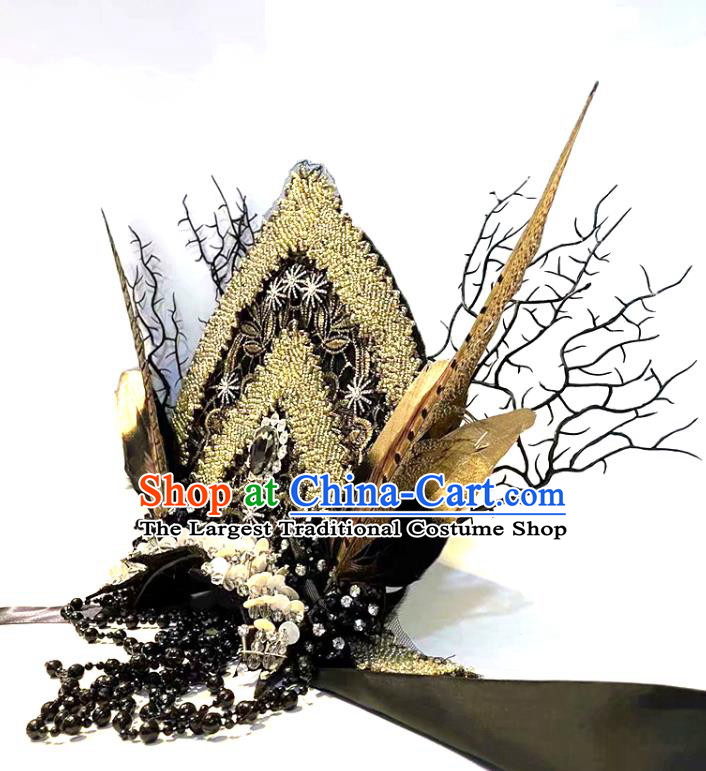 Top Baroque Queen Crystal Hat Cosplay Princess Hair Accessories Halloween Catwalks Black Royal Crown Carnival Parade Headdress