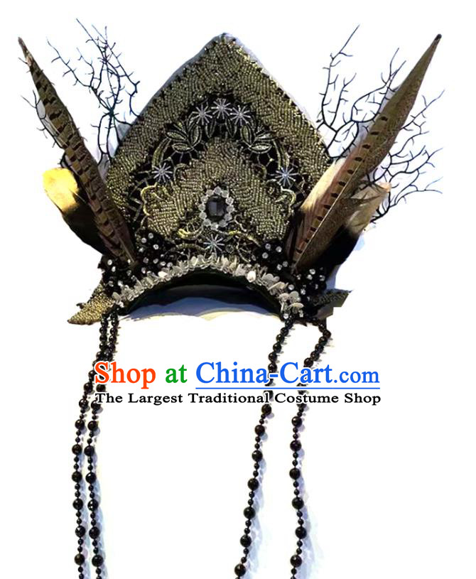 Top Baroque Queen Crystal Hat Cosplay Princess Hair Accessories Halloween Catwalks Black Royal Crown Carnival Parade Headdress