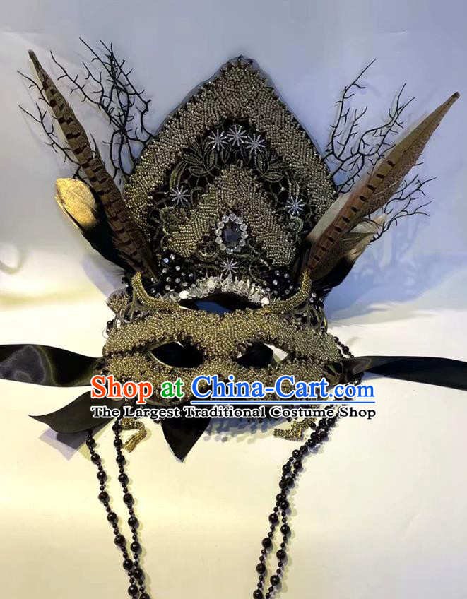 Top Baroque Queen Crystal Hat Cosplay Princess Hair Accessories Halloween Catwalks Black Royal Crown Carnival Parade Headdress