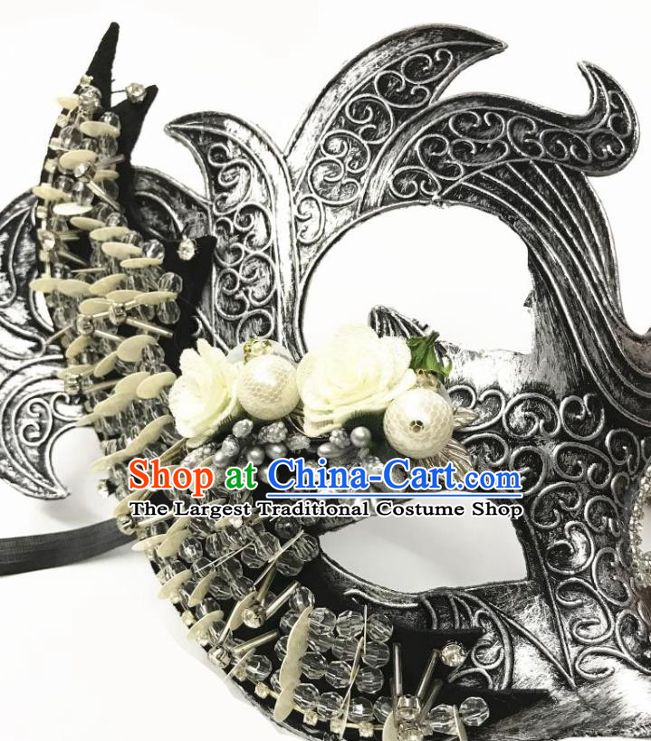 Handmade Brazil Carnival Argent Mask Halloween Cosplay Face Mask Costume Party Blinder Baroque Headpiece