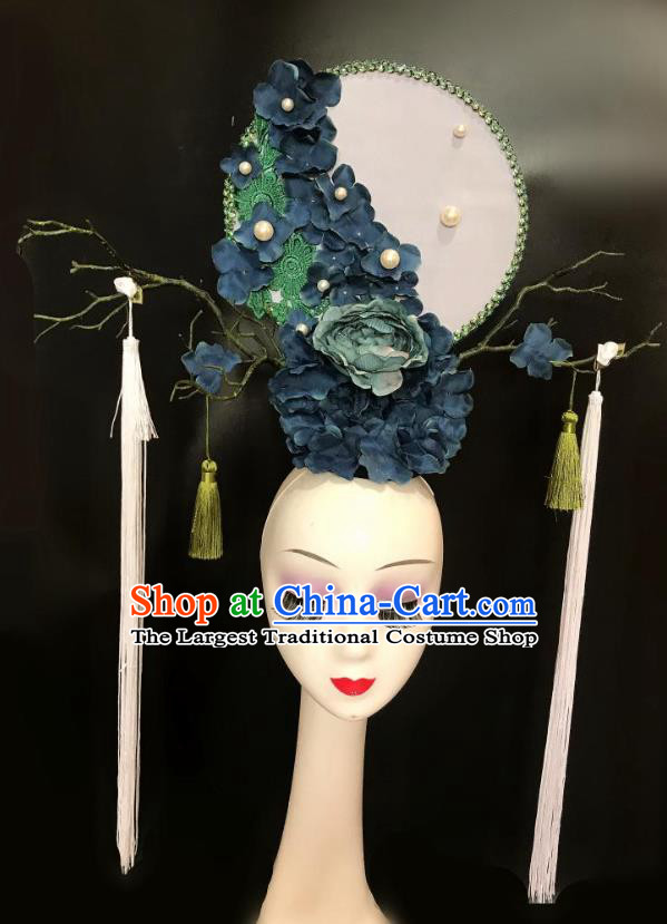 China Handmade Bride Fashion Pearls Headwear Qipao Show Flowers Hair Crown Court Tassel Hair Clasp Catwalks Deluxe Headdress