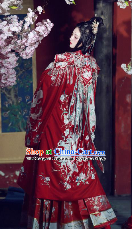 China Ancient Court Bride Embroidered Red Hanfu Dress Garments Traditional Ming Dynasty Princess Wedding Historical Clothing Complete Set