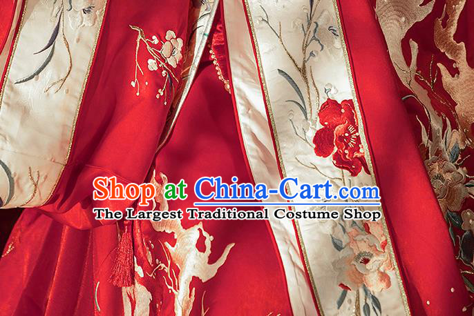China Ancient Court Bride Embroidered Red Hanfu Dress Garments Traditional Ming Dynasty Princess Wedding Historical Clothing Complete Set