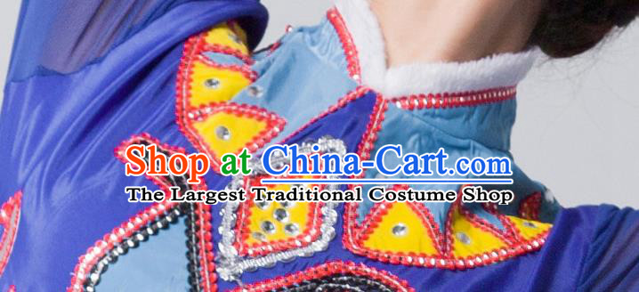 China Mongolian Nationality Folk Dance Clothing Mongol Ethnic Stage Performance Garments Evenki Dance Blue Dress