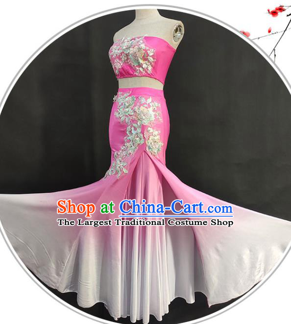 China Yunnan Ethnic Stage Performance Embroidered Garments Peacock Dance Pink Dress Dai Nationality Folk Dance Clothing