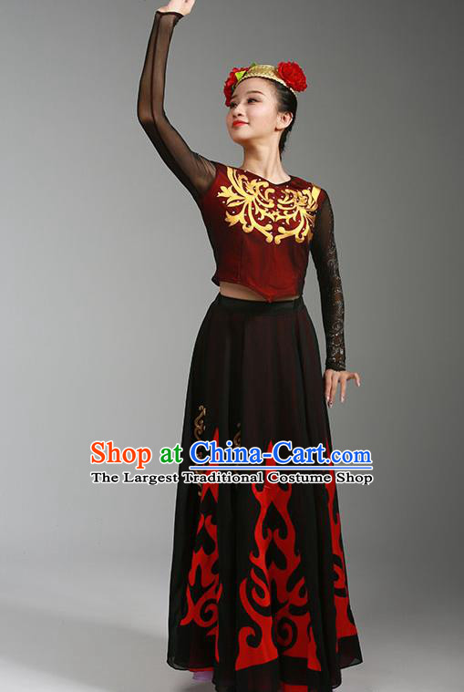 China Xinjiang Ethnic Dance Garments Uygur Minority Folk Dance Dress Uyghur Nationality Stage Performance Clothing